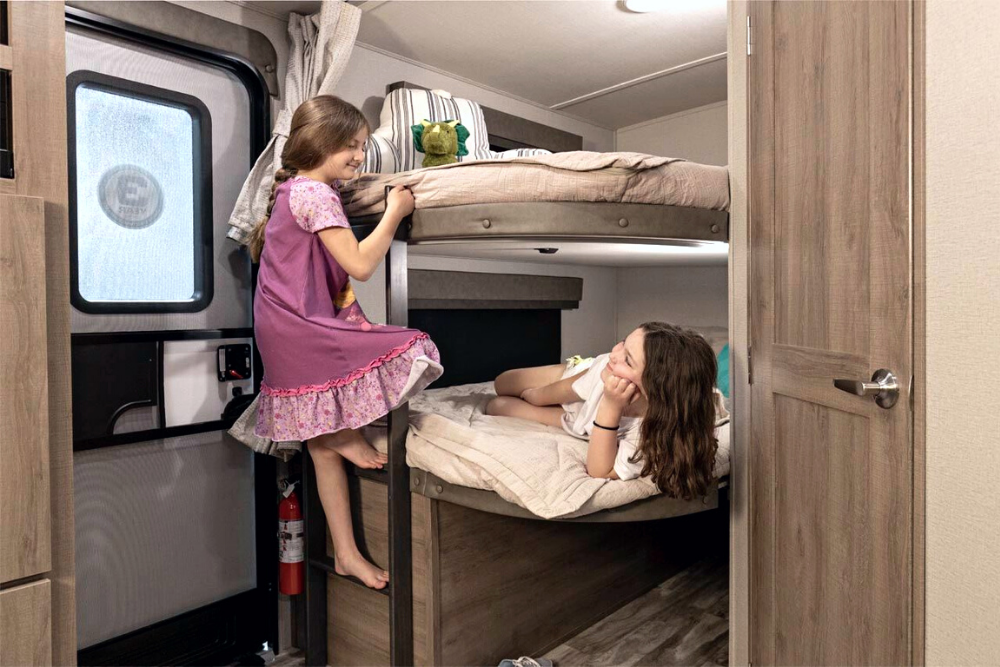 travel trailer with a bunkhouse floor plan